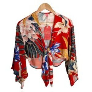 NWT Farm Rio Tropical Floral Tie Front Top P